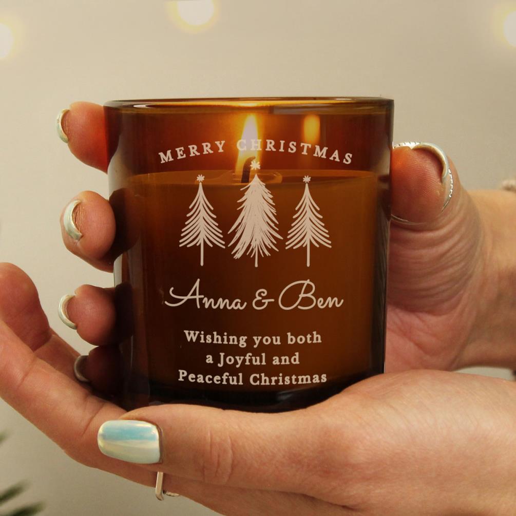 Personalised Christmas Tree Amber Glass Candle Extra Image 2